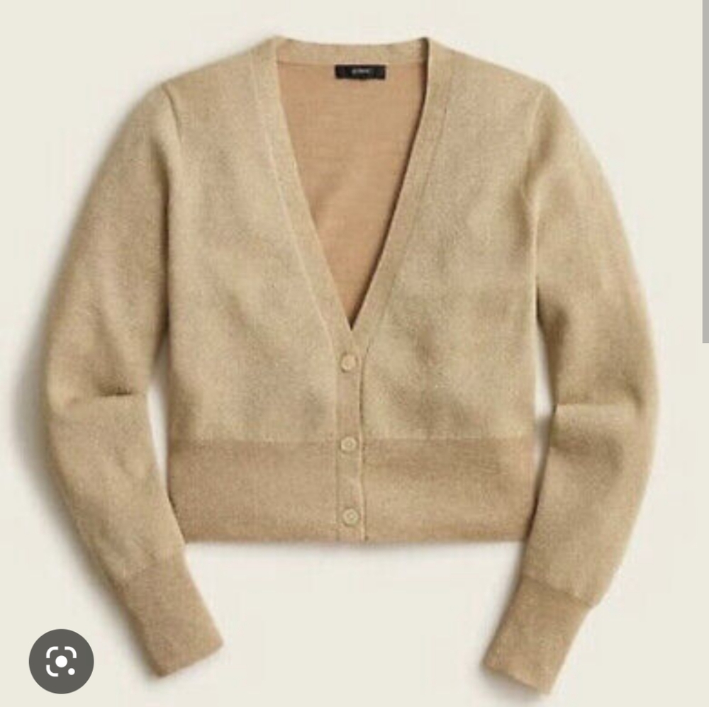 J Crew Metallic Cropped Merino Wool Cardigan